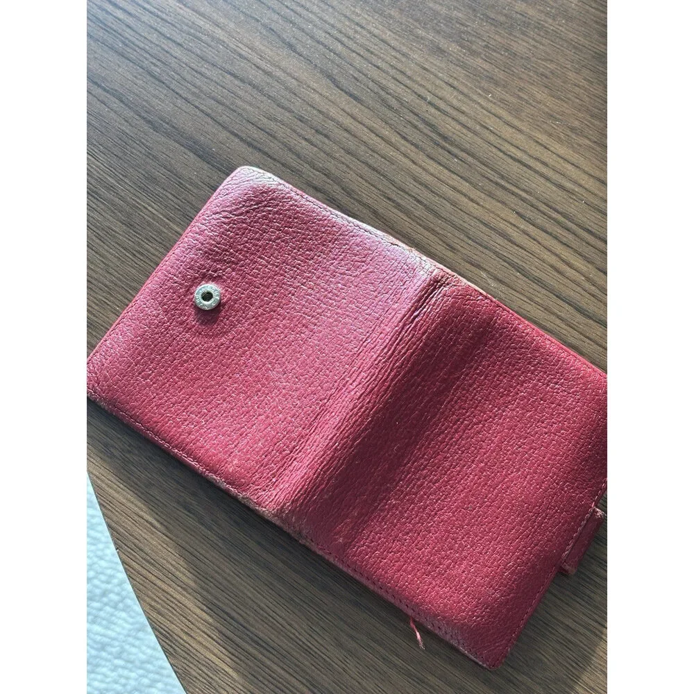 GUCCI Authentic Vintage Red Leather Bifold Wallet With Button Made In Italy
